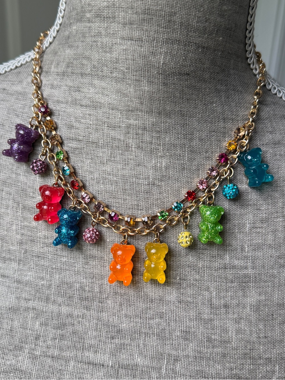 Betsey Johnson Gummy Bear Rainbow Rhinestone Necklace